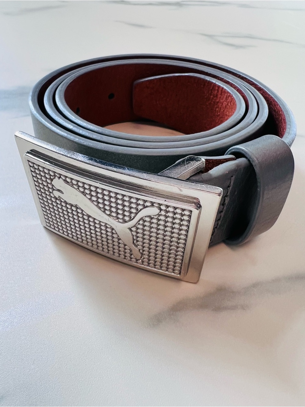 Men's Matte Silver/Grey Leather PUMA Golf Belt Size 85